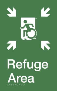 Safe Area of Refuge Wheelie Man Running Man Wheelchair Refuge Area Sign with Braille ® Accessible Exit Sign Project Wheelchair Accessible Means of Egress Icon