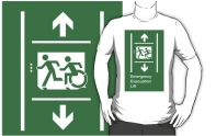 Accessible Exit Sign Project Wheelchair Wheelie Running Man Symbol Means of Egress Icon Disability Emergency Evacuation Fire Safety Lift Elevator Adult T-shirt 12