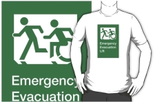 Accessible Exit Sign Project Wheelchair Wheelie Running Man Symbol Means of Egress Icon Disability Emergency Evacuation Fire Safety Lift Elevator Adult T-shirt 6