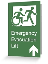 Accessible Exit Sign Project Wheelchair Wheelie Running Man Symbol Means of Egress Icon Disability Emergency Evacuation Fire Safety Lift Elevator Greeting Card 9