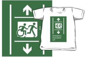 Accessible Exit Sign Project Wheelchair Wheelie Running Man Symbol Means of Egress Icon Disability Emergency Evacuation Fire Safety Lift Elevator Kids T-shirt 1