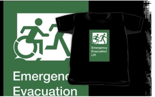 Accessible Exit Sign Project Wheelchair Wheelie Running Man Symbol Means of Egress Icon Disability Emergency Evacuation Fire Safety Lift Elevator Kids T-shirt 10