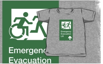 Accessible Exit Sign Project Wheelchair Wheelie Running Man Symbol Means of Egress Icon Disability Emergency Evacuation Fire Safety Lift Elevator Kids T-shirt 3