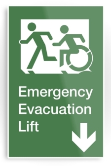 Accessible Exit Sign Project Wheelchair Wheelie Running Man Symbol Means of Egress Icon Disability Emergency Evacuation Fire Safety Lift Elevator Metal Printed 11
