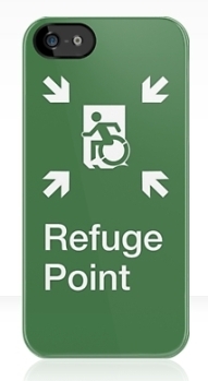 Accessible Exit Sign Project Wheelchair Wheelie Running Man Symbol Means of Egress Icon Disability Emergency Evacuation Fire Safety Refuge Area iPhone Case 1