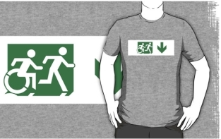 Accessible Exit Sign Project Wheelchair Wheelie Running Man Symbol Means of Egress Icon Disability Emergency Evacuation Fire Safety Adult T-shirt 145