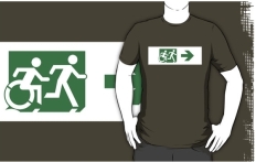 Accessible Exit Sign Project Wheelchair Wheelie Running Man Symbol Means of Egress Icon Disability Emergency Evacuation Fire Safety Adult T-shirt 155