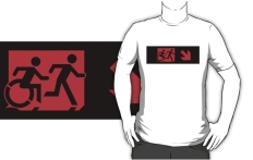 Accessible Exit Sign Project Wheelchair Wheelie Running Man Symbol Means of Egress Icon Disability Emergency Evacuation Fire Safety Adult T-shirt 525