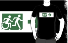 Accessible Exit Sign Project Wheelchair Wheelie Running Man Symbol Means of Egress Icon Disability Emergency Evacuation Fire Safety Adult T-shirt 587