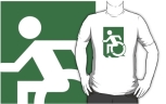 Accessible Exit Sign Project Wheelchair Wheelie Running Man Symbol Means of Egress Icon Disability Emergency Evacuation Fire Safety Adult t-shirt 93