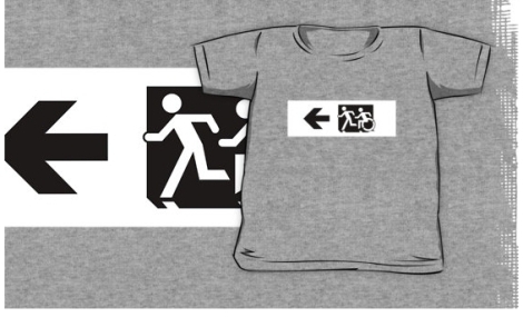 Accessible Exit Sign Project Wheelchair Wheelie Running Man Symbol Means of Egress Icon Disability Emergency Evacuation Fire Safety Kids T-shirt 114