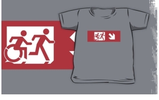 Accessible Exit Sign Project Wheelchair Wheelie Running Man Symbol Means of Egress Icon Disability Emergency Evacuation Fire Safety Kids T-shirt 46
