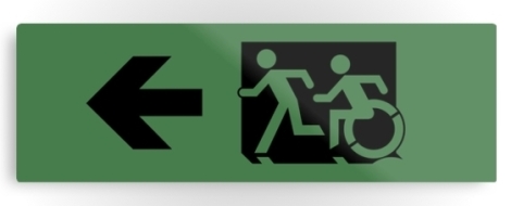 Accessible Exit Sign Project Wheelchair Wheelie Running Man Symbol Means of Egress Icon Disability Emergency Evacuation Fire Safety Metal Printed 107