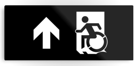 Accessible Exit Sign Project Wheelchair Wheelie Running Man Symbol Means of Egress Icon Disability Emergency Evacuation Fire Safety Metal Printed 117