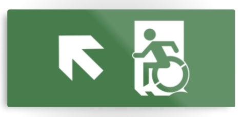 Accessible Exit Sign Project Wheelchair Wheelie Running Man Symbol Means of Egress Icon Disability Emergency Evacuation Fire Safety Metal Printed 16