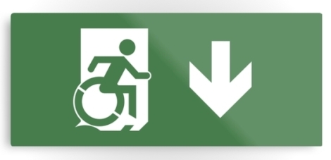 Accessible Exit Sign Project Wheelchair Wheelie Running Man Symbol Means of Egress Icon Disability Emergency Evacuation Fire Safety Metal Printed 20
