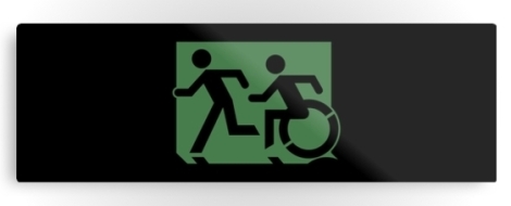 Accessible Exit Sign Project Wheelchair Wheelie Running Man Symbol Means of Egress Icon Disability Emergency Evacuation Fire Safety Metal Printed 25