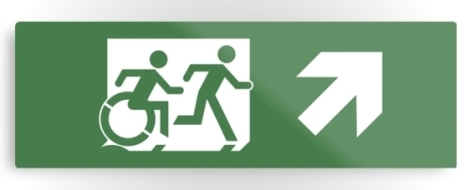 Accessible Exit Sign Project Wheelchair Wheelie Running Man Symbol Means of Egress Icon Disability Emergency Evacuation Fire Safety Metal Printed 29