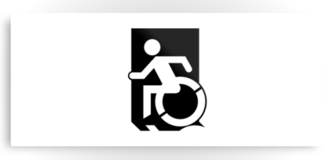 Accessible Exit Sign Project Wheelchair Wheelie Running Man Symbol Means of Egress Icon Disability Emergency Evacuation Fire Safety Metal Printed 45