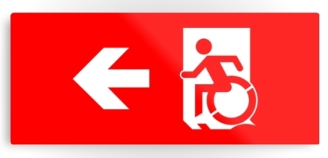 Accessible Exit Sign Project Wheelchair Wheelie Running Man Symbol Means of Egress Icon Disability Emergency Evacuation Fire Safety Metal Printed 5