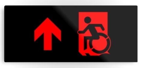 Accessible Exit Sign Project Wheelchair Wheelie Running Man Symbol Means of Egress Icon Disability Emergency Evacuation Fire Safety Metal Printed 90