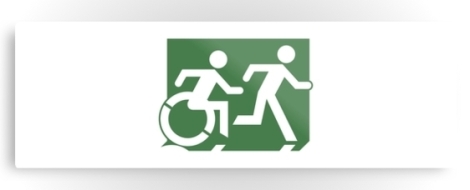 Accessible Exit Sign Project Wheelchair Wheelie Running Man Symbol Means of Egress Icon Disability Emergency Evacuation Fire Safety Metal Printed 92