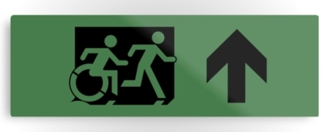 Accessible Exit Sign Project Wheelchair Wheelie Running Man Symbol Means of Egress Icon Disability Emergency Evacuation Fire Safety Metal Printed 99
