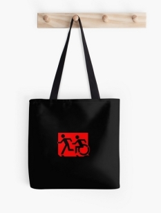 Accessible Exit Sign Project Wheelchair Wheelie Running Man Symbol Means of Egress Icon Disability Emergency Evacuation Fire Safety Tote Bag 110