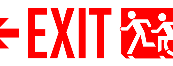Exit Sign US Style, accessible means of egress icon, arrow left, Red on White